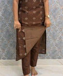 Brown Color Premium Handloom Raw Silk 3 Piece Salwar Set with Lining and Pocket / HL024