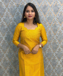 Yellow and Red Color Premium Handloom Raw Silk 3 Piece Salwar Set with Lining and Pocket / HL025