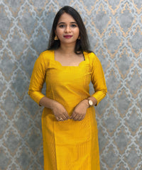 Yellow and Red Color Premium Handloom Raw Silk 3 Piece Salwar Set with Lining and Pocket / HL025