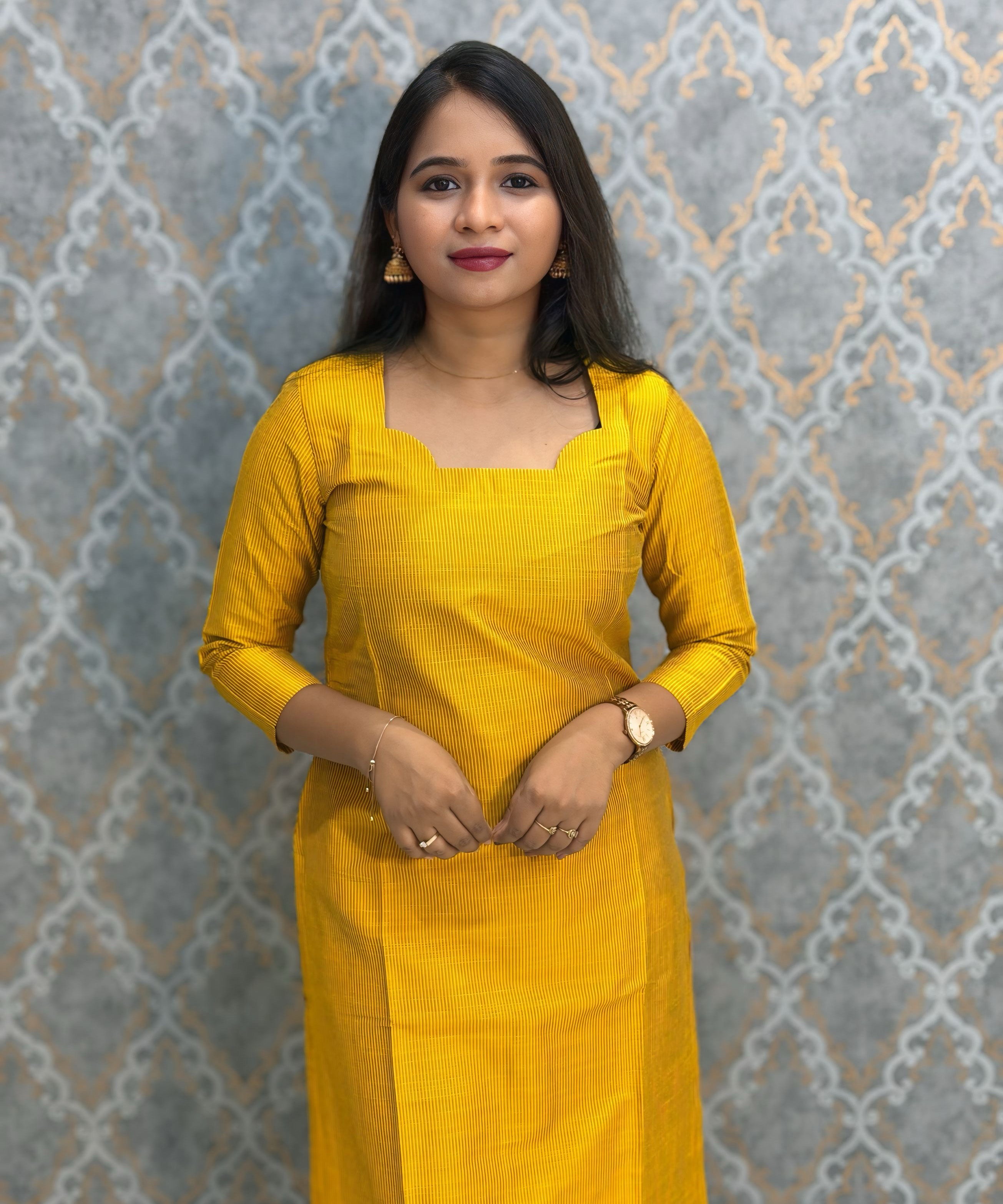 Yellow and Red Color Premium Handloom Raw Silk 3 Piece Salwar Set with Lining and Pocket / HL025