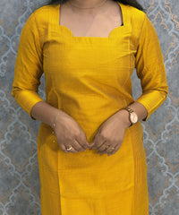 Yellow and Red Color Premium Handloom Raw Silk 3 Piece Salwar Set with Lining and Pocket / HL025