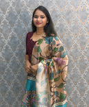 Wine Color Premium Handloom Raw Silk Cotton Kurti and Tussar Silk Floral Print Dupatta / HL041