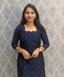 Navy Blue Color Premium Handloom Raw Silk Cotton Kurti and Tussar Silk Floral Print Dupatta / HL045