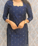 Navy Blue Color Premium Handloom Raw Silk Cotton Kurti and Tussar Silk Floral Print Dupatta / HL045