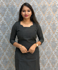 Black Color Premium Handloom Raw Silk 3 Piece Salwar Set with Lining and Pocket / HL047