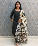 Black Color Premium Handloom Raw Silk 3 Piece Salwar Set with Lining and Pocket / HL047