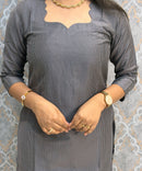 Gray Color Premium Handloom Raw Silk 3 Piece Salwar Set with Lining and Pocket / HL050