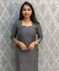 Gray Color Premium Handloom Raw Silk 3 Piece Salwar Set with Lining and Pocket / HL050