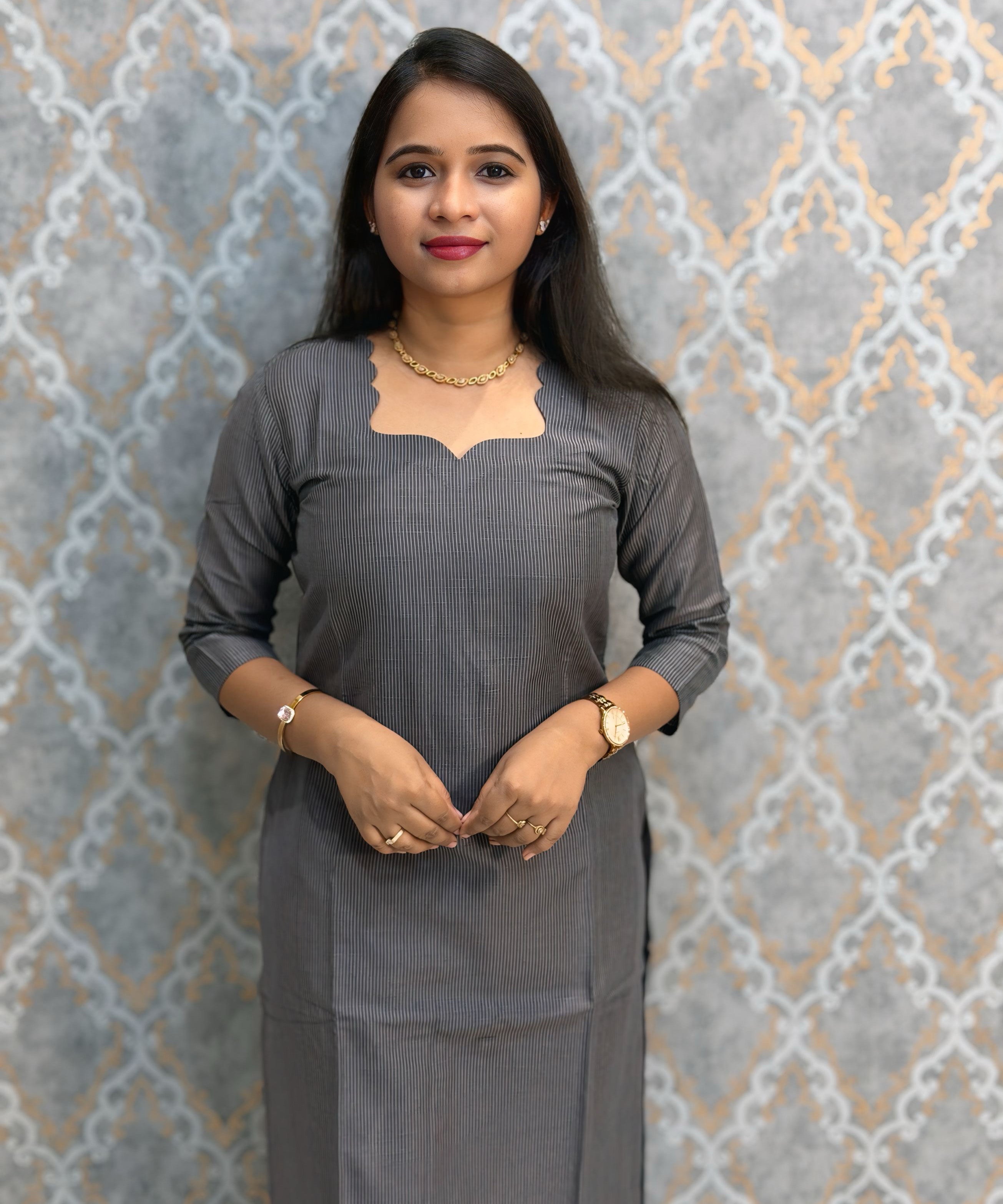Gray Color Premium Handloom Raw Silk 3 Piece Salwar Set with Lining and Pocket / HL050