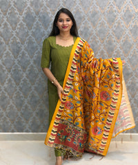 Green Color Premium Handloom Raw Silk 3 Piece Salwar Set with Lining and Pocket / HL048