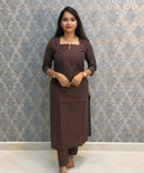 Brown Color Premium Handloom Raw Silk 3 Piece Salwar Set with Lining and Pocket / HL046