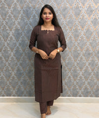 Brown Color Premium Handloom Raw Silk 3 Piece Salwar Set with Lining and Pocket / HL046
