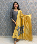 Gray Color Premium Handloom Raw Silk 3 Piece Salwar Set with Lining and Pocket / HL050