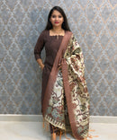Brown Color Premium Handloom Raw Silk 3 Piece Salwar Set with Lining and Pocket / HL046