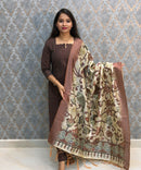 Brown Color Premium Handloom Raw Silk 3 Piece Salwar Set with Lining and Pocket / HL046