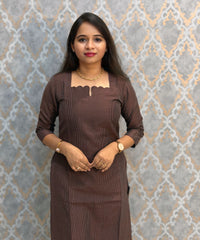 Brown Color Premium Handloom Raw Silk 3 Piece Salwar Set with Lining and Pocket / HL046
