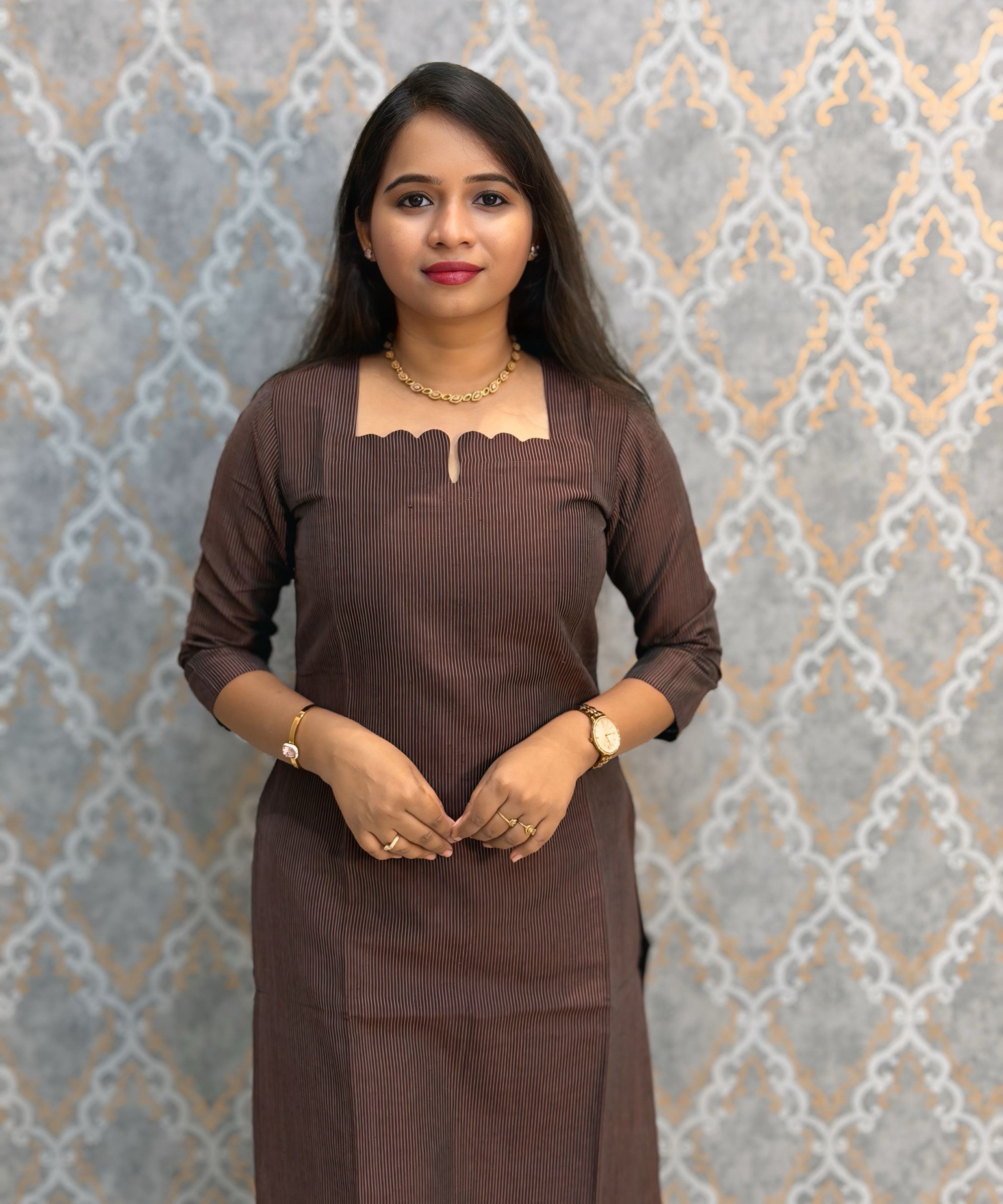 Brown Color Premium Handloom Raw Silk 3 Piece Salwar Set with Lining and Pocket / HL046