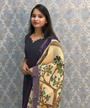 Dark Purple Color Premium Handloom Raw Silk 3 Piece Salwar Set with Lining and Pocket / HL049
