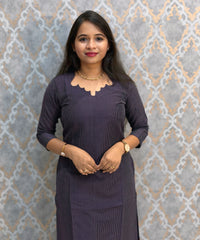 Dark Purple Color Premium Handloom Raw Silk 3 Piece Salwar Set with Lining and Pocket / HL049