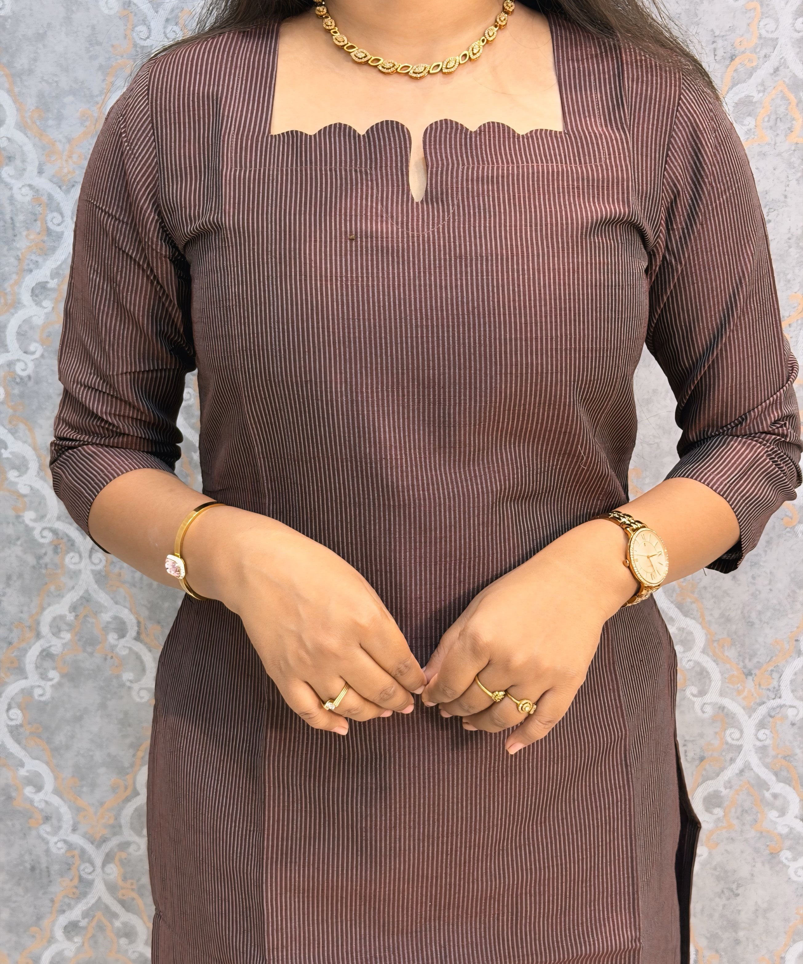 Brown Color Premium Handloom Raw Silk 3 Piece Salwar Set with Lining and Pocket / HL046