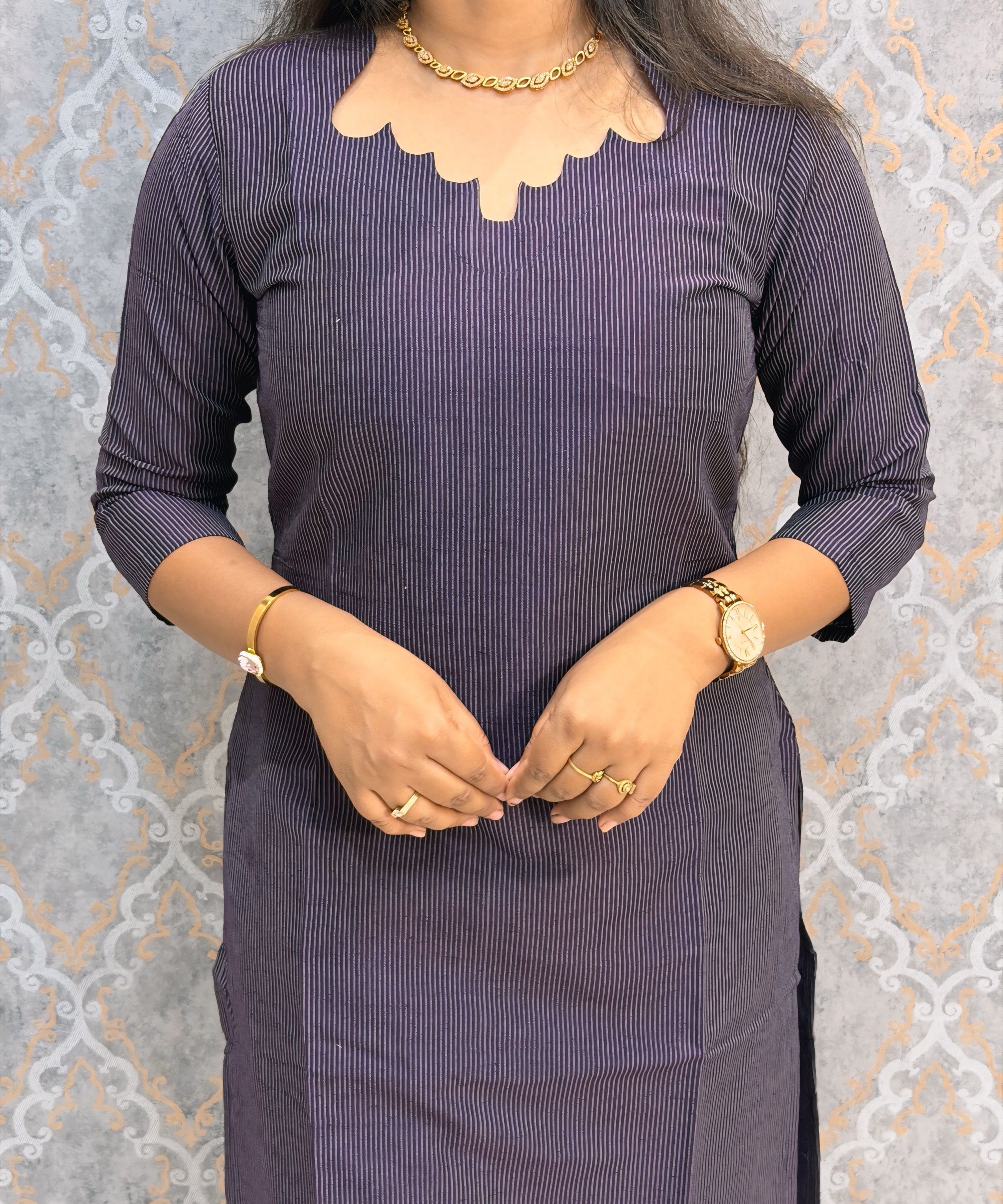 Dark Purple Color Premium Handloom Raw Silk 3 Piece Salwar Set with Lining and Pocket / HL049