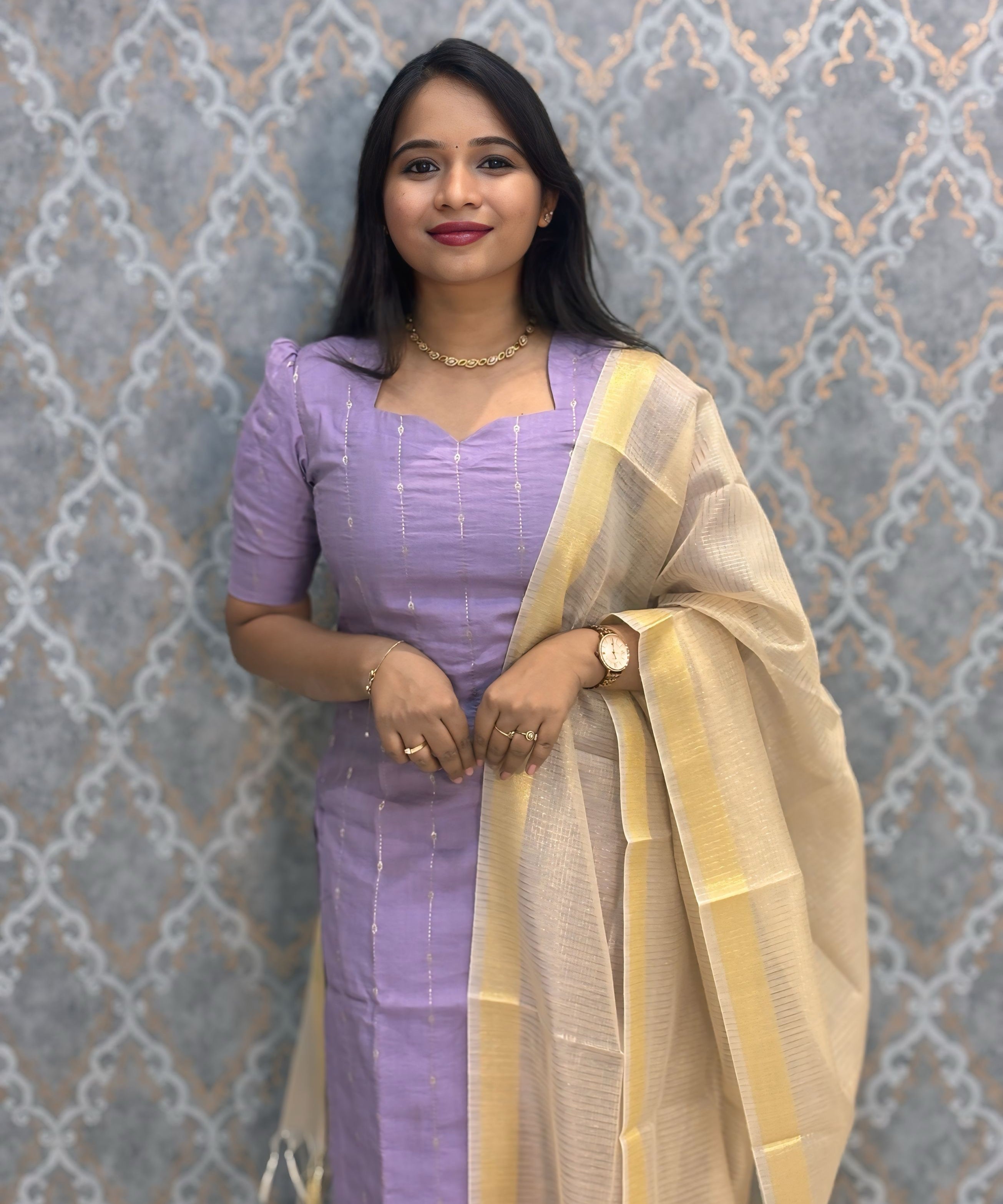 Lavender Color Premium Handloom Raw Silk Kurti and Dupatta / PC011