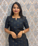 Black Color Premium Handloom Raw Silk Kurti and Dupatta / PC010