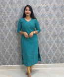 Peacock Green Color Premium Handloom Silk Cotton Kurti and Dupatta / PC006