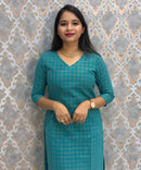 Peacock Green Color Premium Handloom Silk Cotton Kurti and Dupatta / PC006