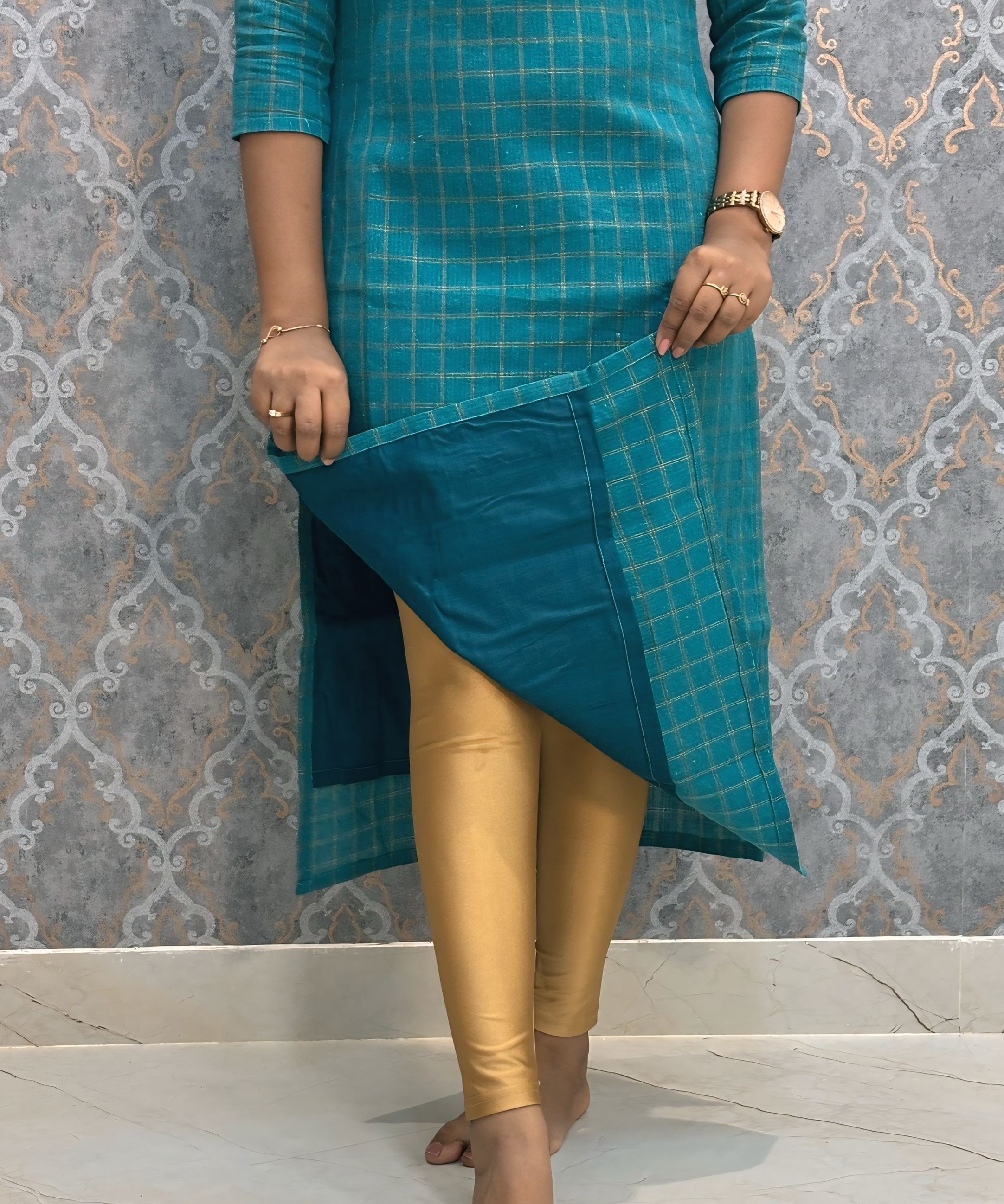 Peacock Green Color Premium Handloom Silk Cotton Kurti and Dupatta / PC006