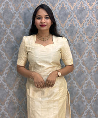 Cream and Green Color Premium Handloom Raw Silk Kurti and Dupatta / PC007