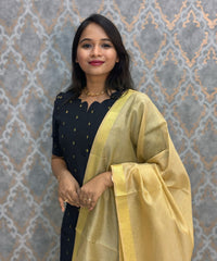 Black Color Premium Handloom Raw Silk Kurti and Dupatta / PC008