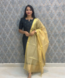 Black Color Premium Handloom Raw Silk Kurti and Dupatta / PC010