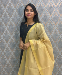 Black Color Premium Handloom Raw Silk Kurti and Dupatta / PC010