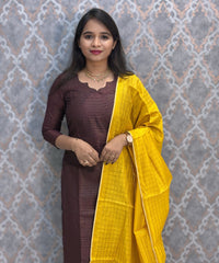 Dark Purple Color Premium Handloom Raw Silk Kurti and Silk Cotton Dupatta / HL018