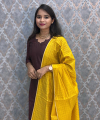 Dark Purple Color Premium Handloom Raw Silk Kurti and Silk Cotton Dupatta / HL018