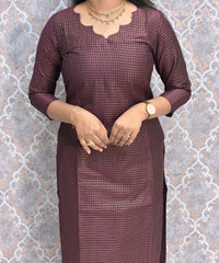 Dark Purple Color Premium Handloom Raw Silk Kurti and Silk Cotton Dupatta / HL018