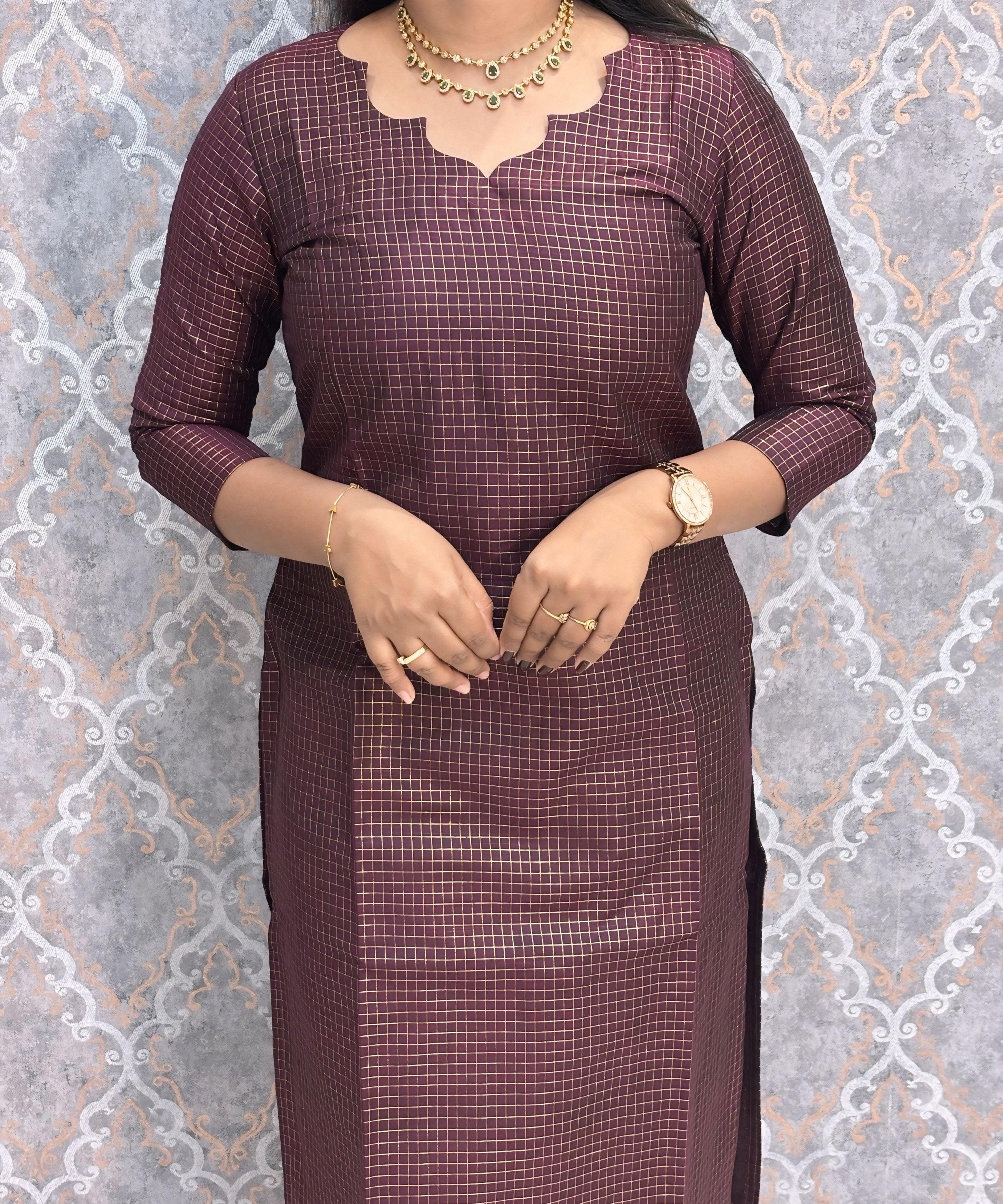 Dark Purple Color Premium Handloom Raw Silk Kurti and Silk Cotton Dupatta / HL018