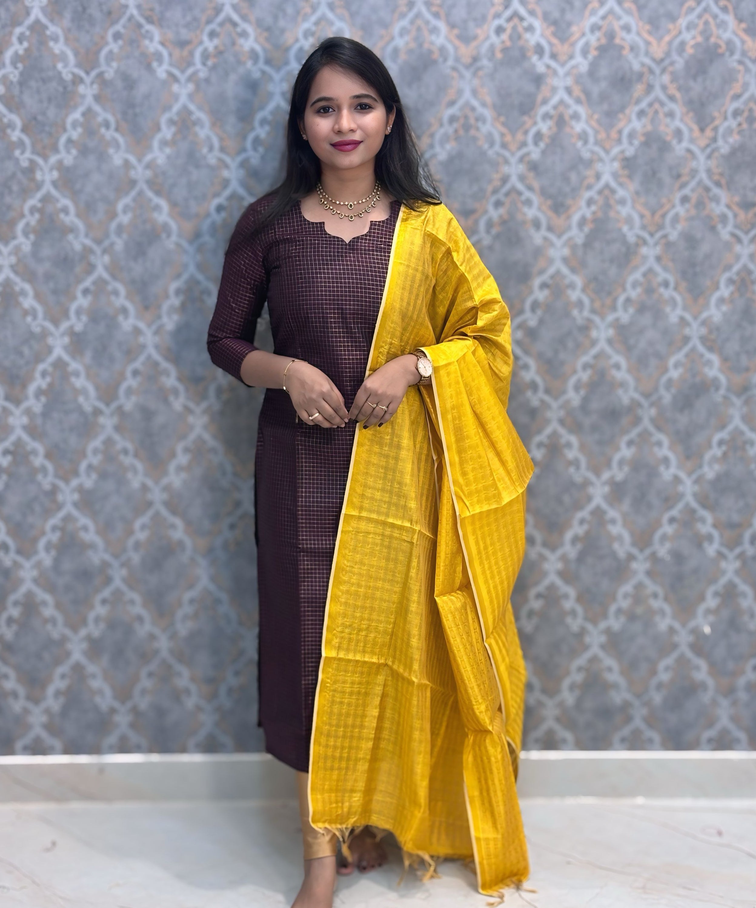 Dark Purple Color Premium Handloom Raw Silk Kurti and Silk Cotton Dupatta / HL018