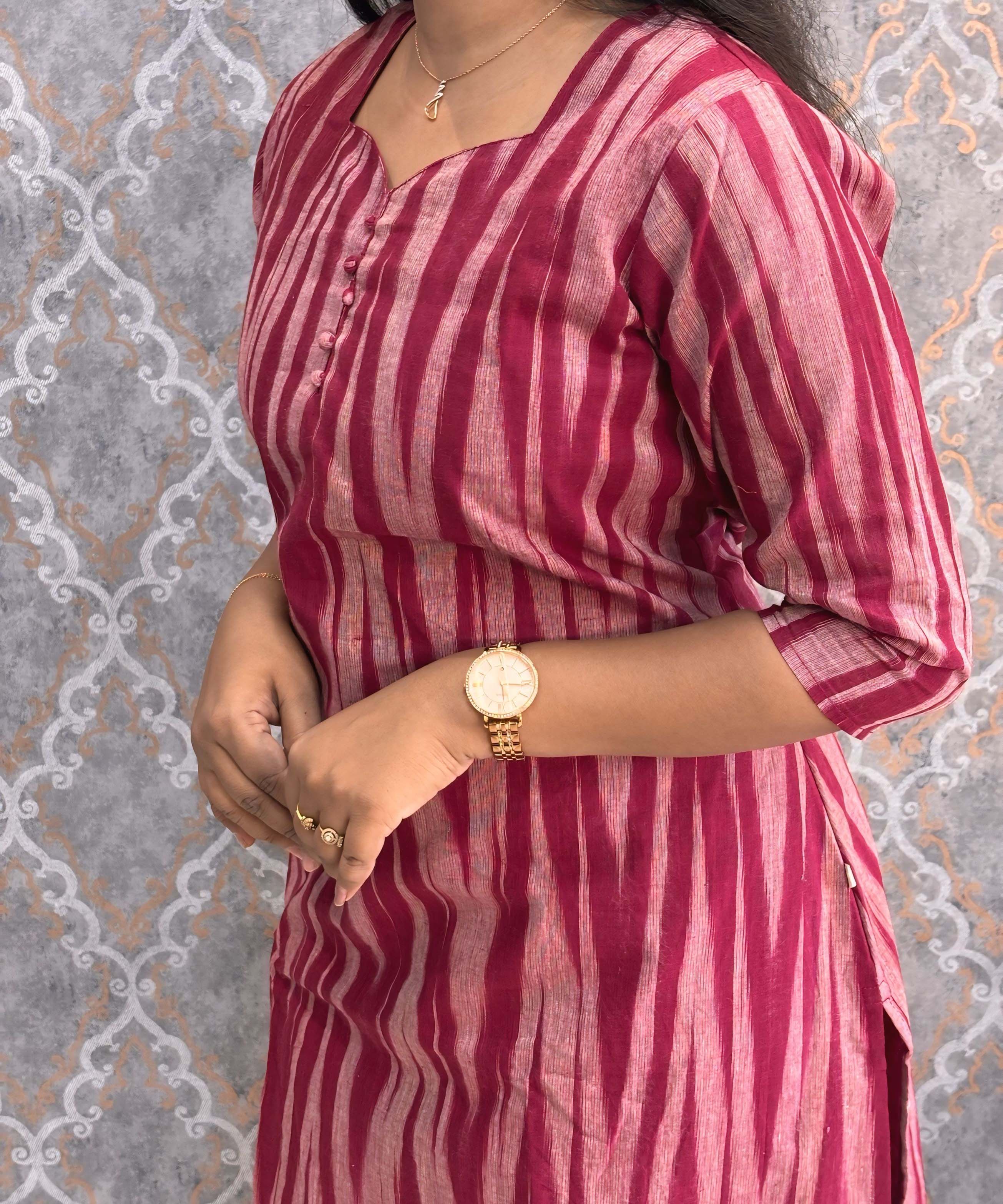 Maroon Color Premium Ikkat Cotton salwar Set with Pocket / LSS197