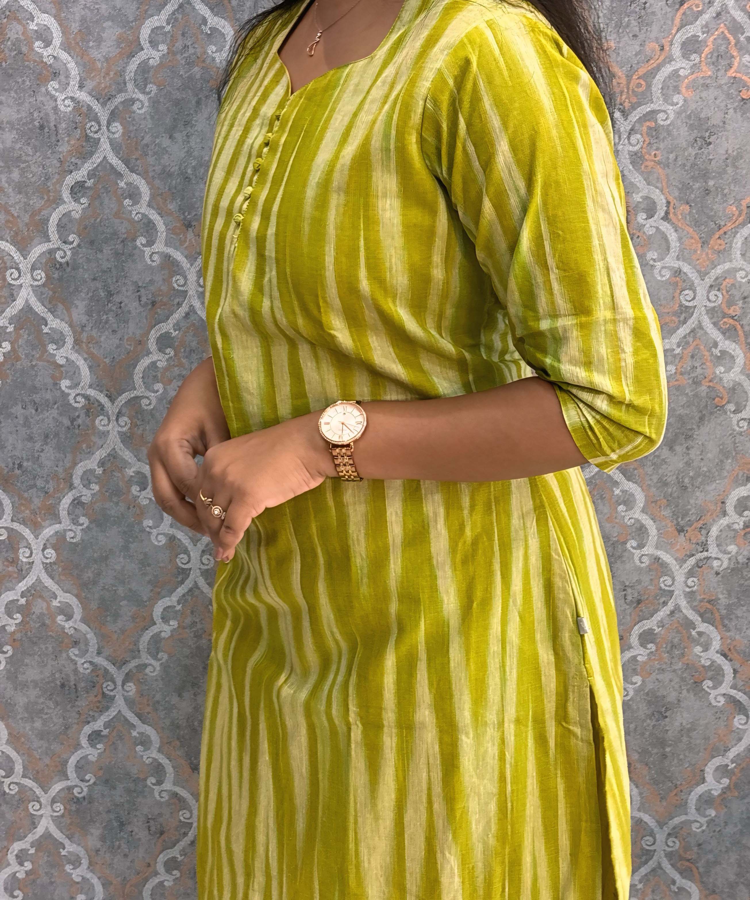 Lite Green Color Premium Ikkat Cotton salwar Set with Pocket / LSS197