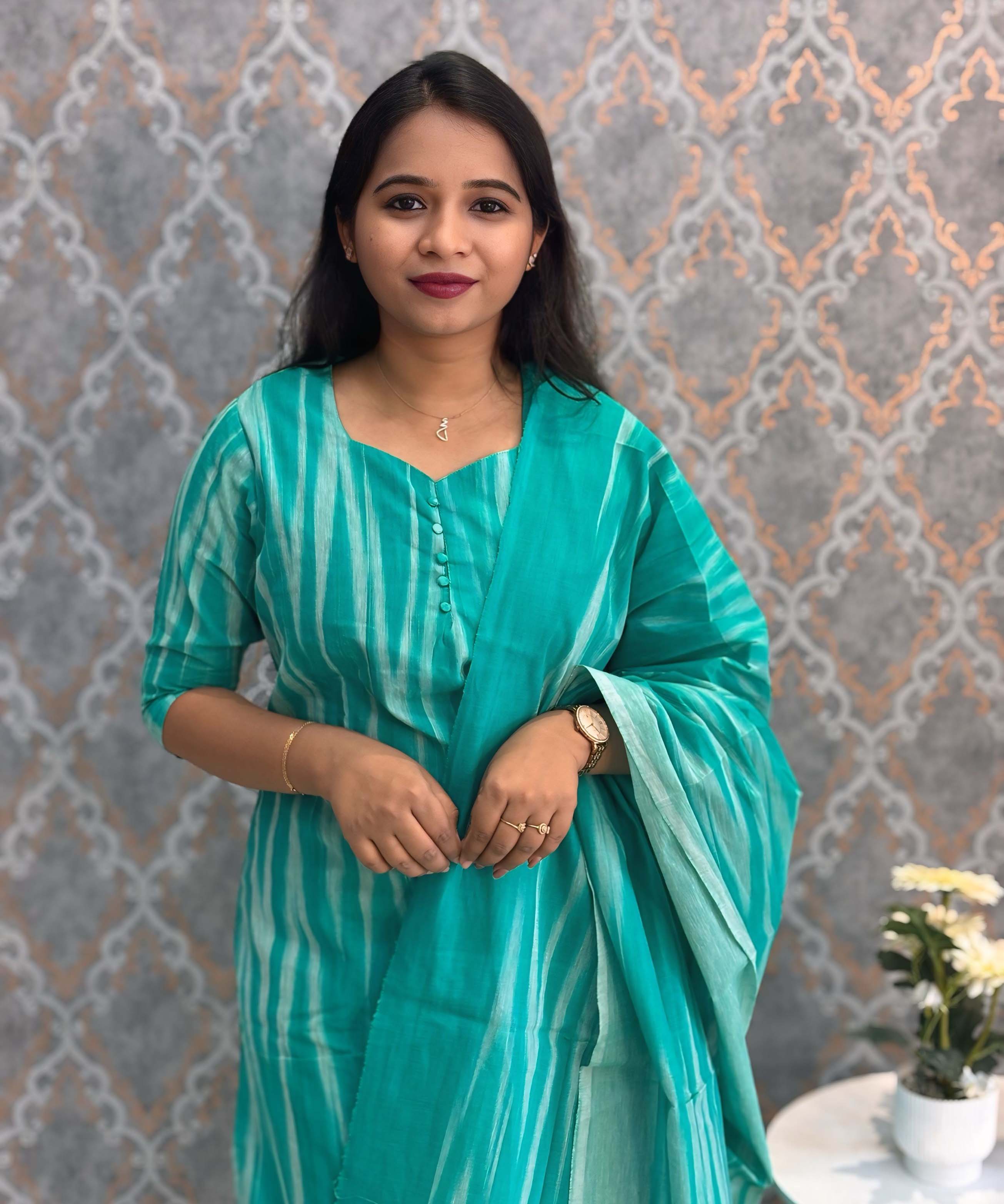 Lite Green Color Premium Ikkat Cotton salwar Set with Pocket / LSS197