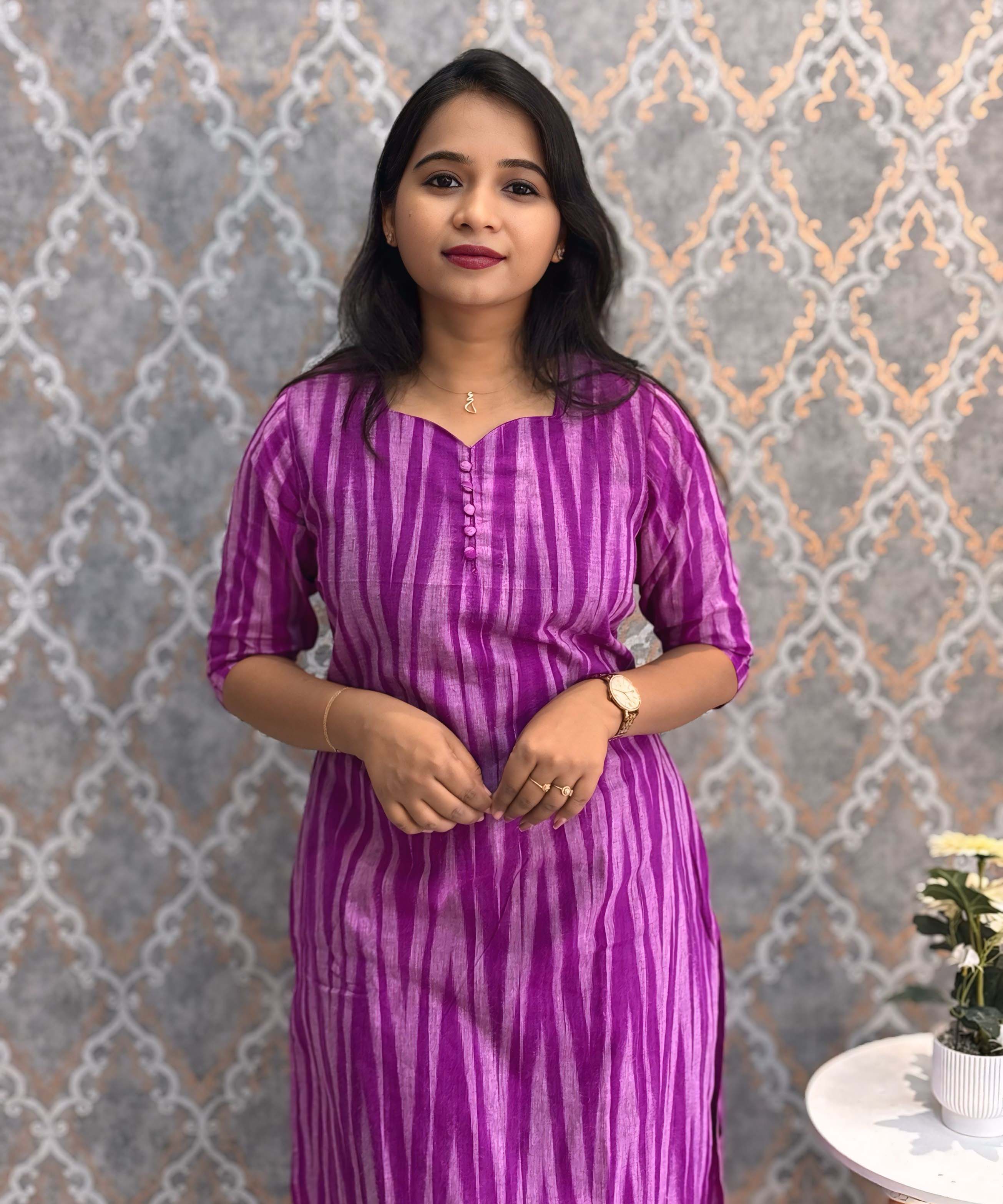 Dark Purple Color Premium Ikkat Cotton salwar Set with Pocket / LSS197