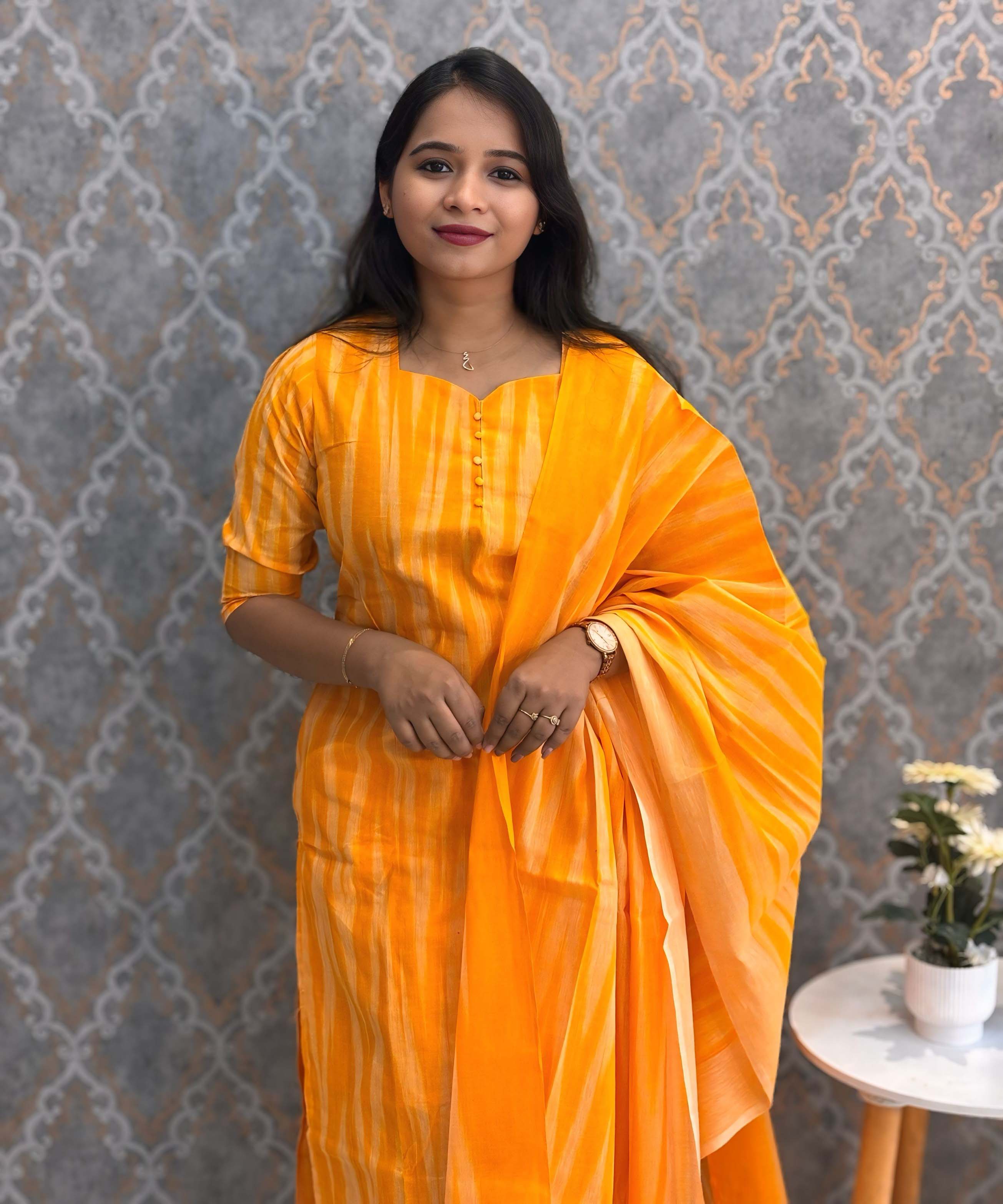 Yellow Color Premium Ikkat Cotton salwar Set with Pocket / LSS197