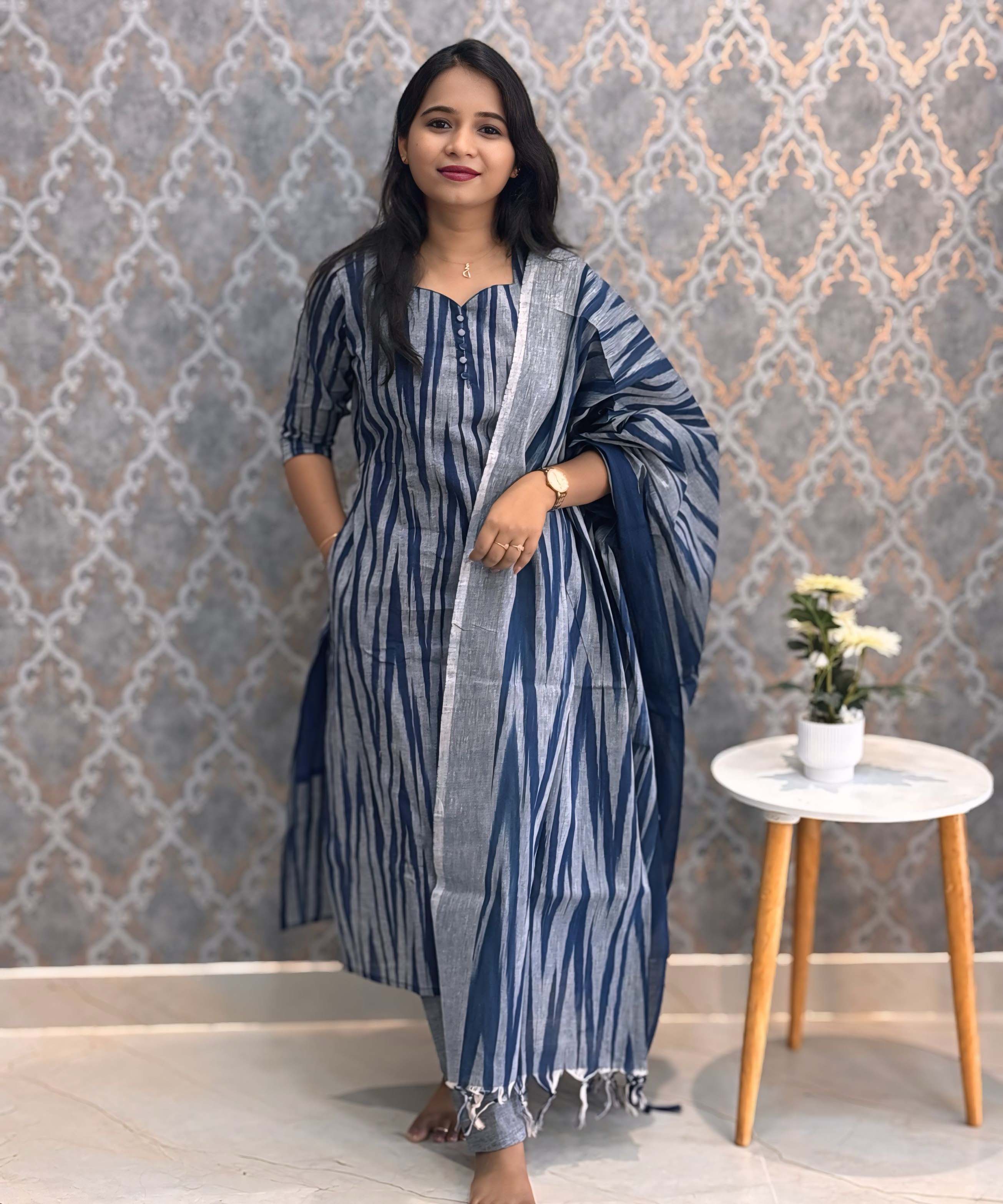 Navy Blue Color Premium Ikkat Cotton salwar Set with Pocket / LSS197