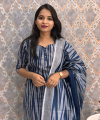 Navy Blue Color Premium Ikkat Cotton salwar Set with Pocket / LSS197