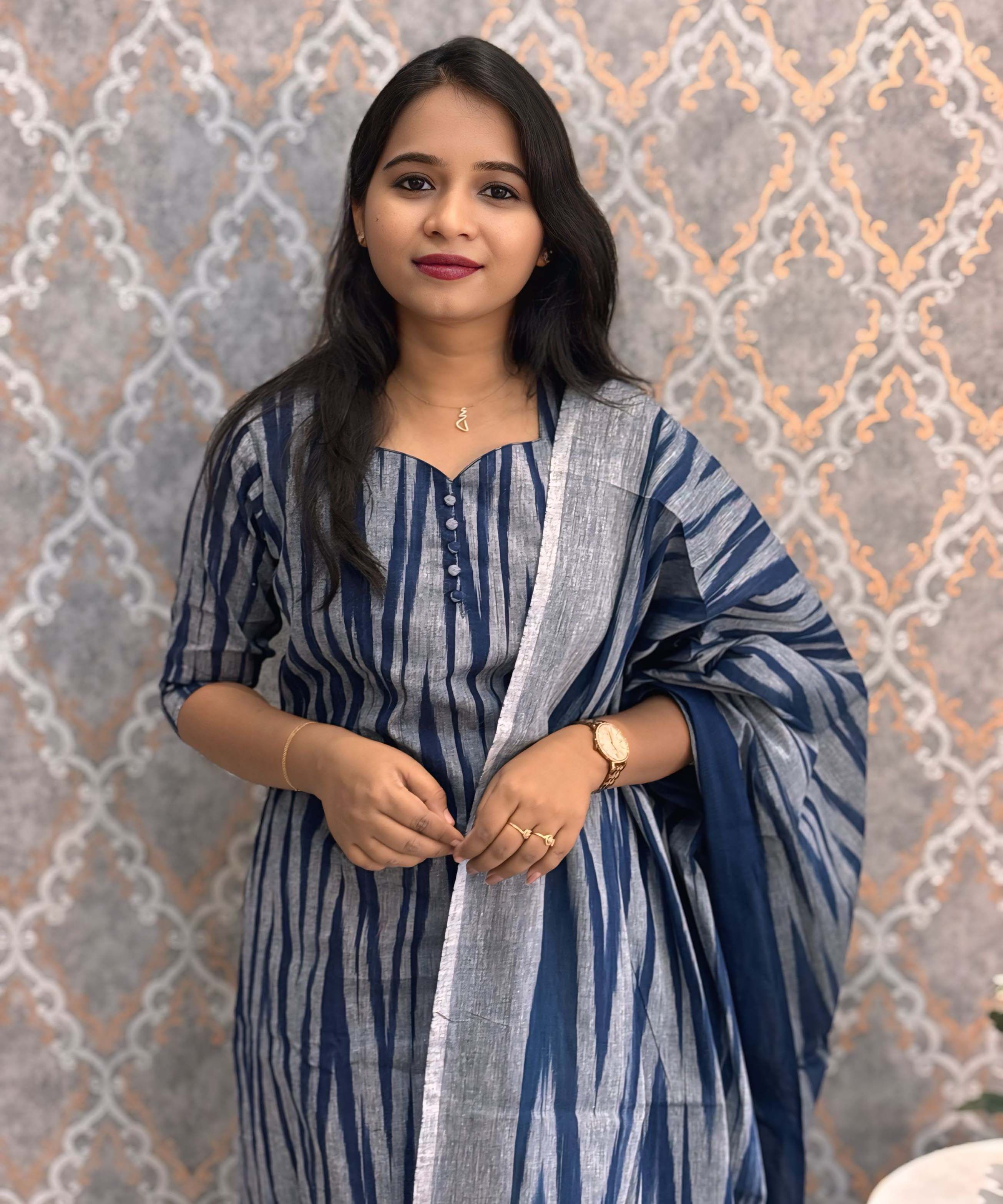 Navy Blue Color Premium Ikkat Cotton salwar Set with Pocket / LSS197