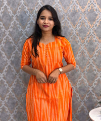Orange Color Premium Ikkat Cotton salwar Set with Pocket / LSS197