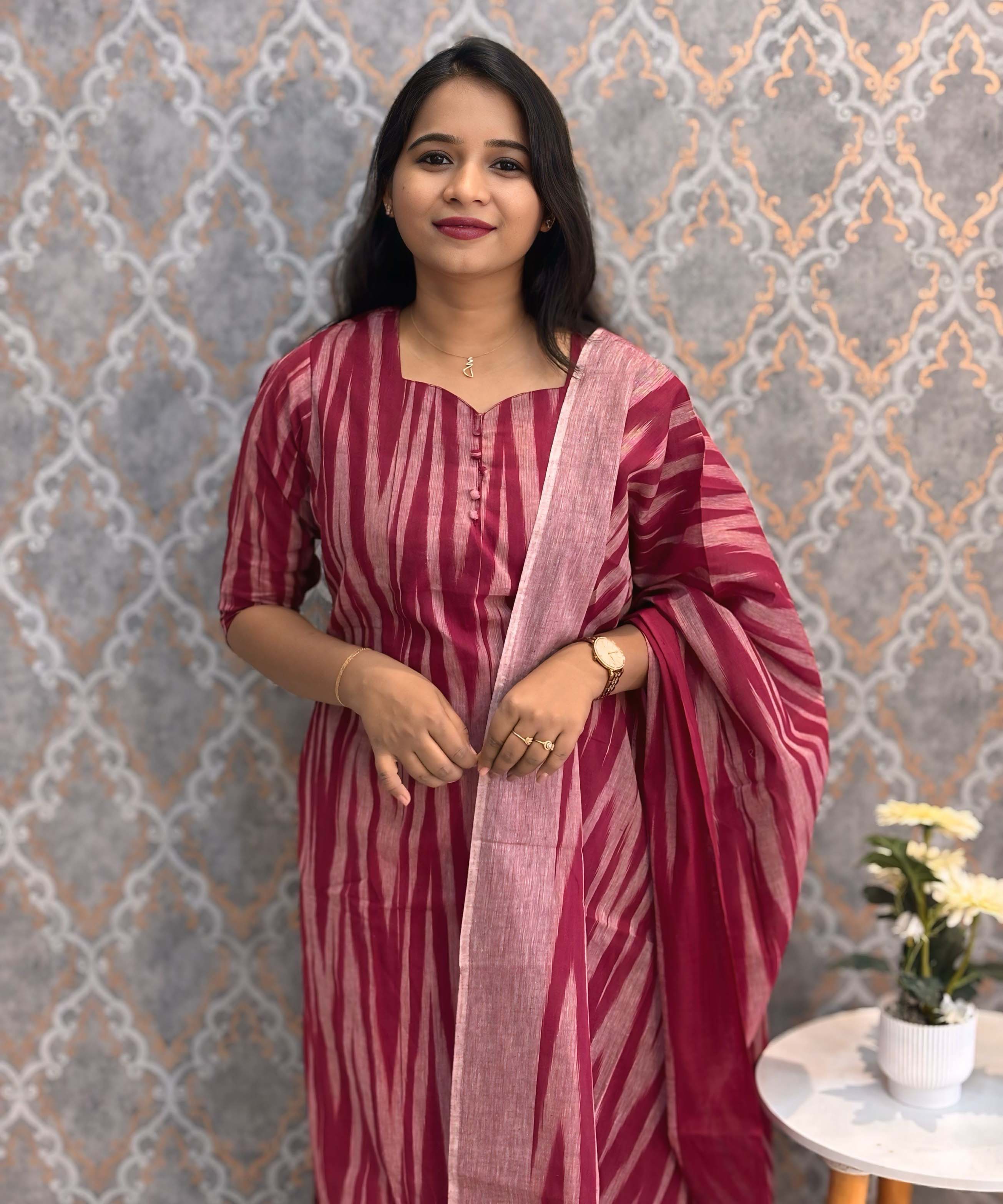 Maroon Color Premium Ikkat Cotton salwar Set with Pocket / LSS197