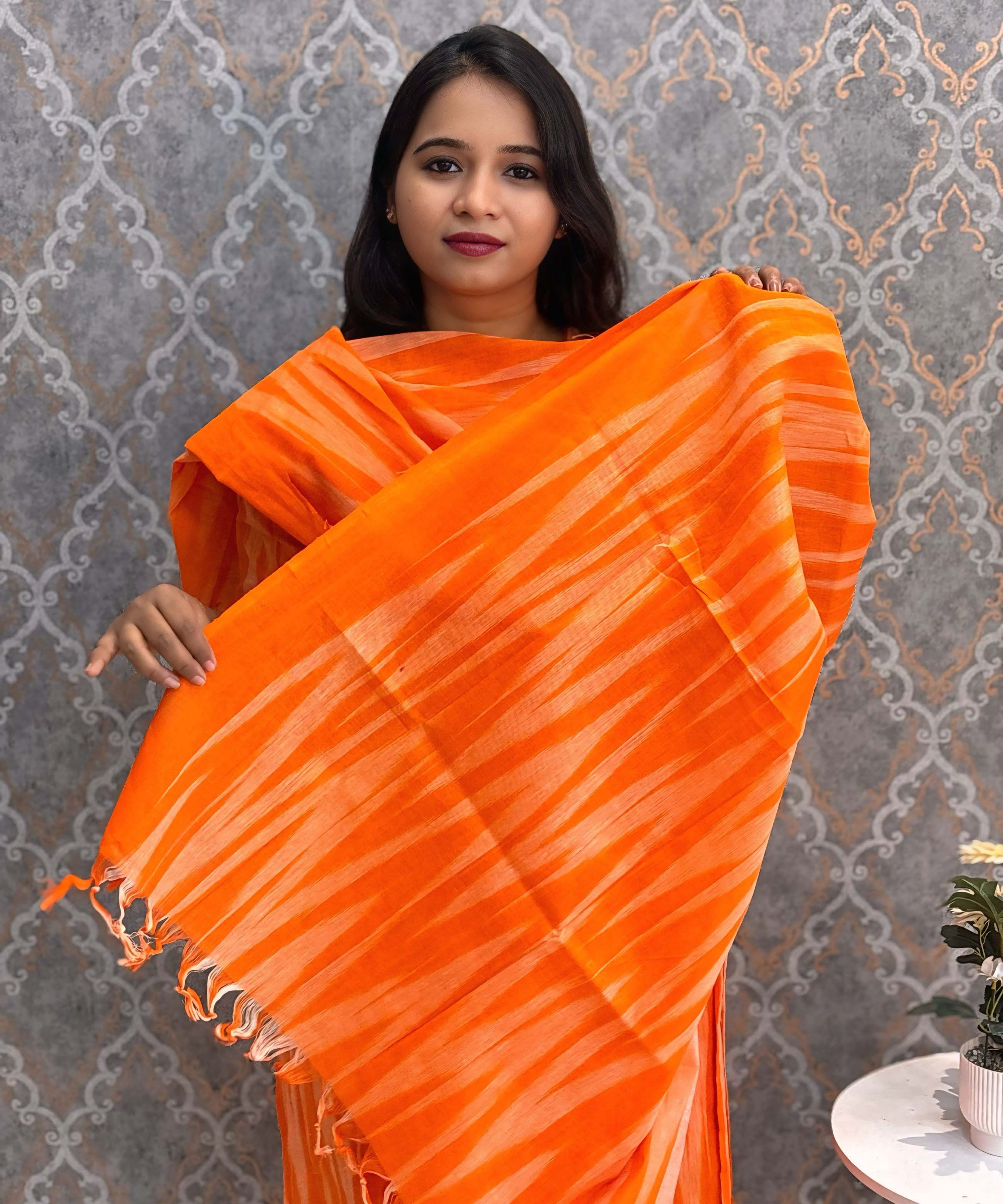 Orange Color Premium Ikkat Cotton salwar Set with Pocket / LSS197